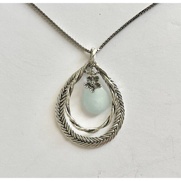 Oz Paz .925 Silver Aquamarine Pear Teardrop Shaped Pendant Necklace 31” Israel - Picture 2 of 9